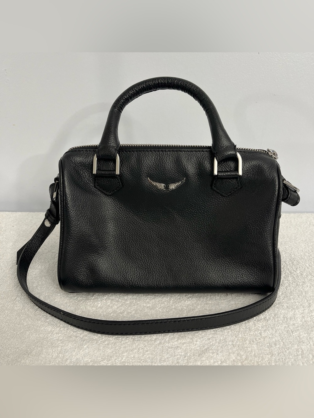 Zadig & Voltaire Sunny Wings Grain Leather Crossbody Shoulder Bag Black